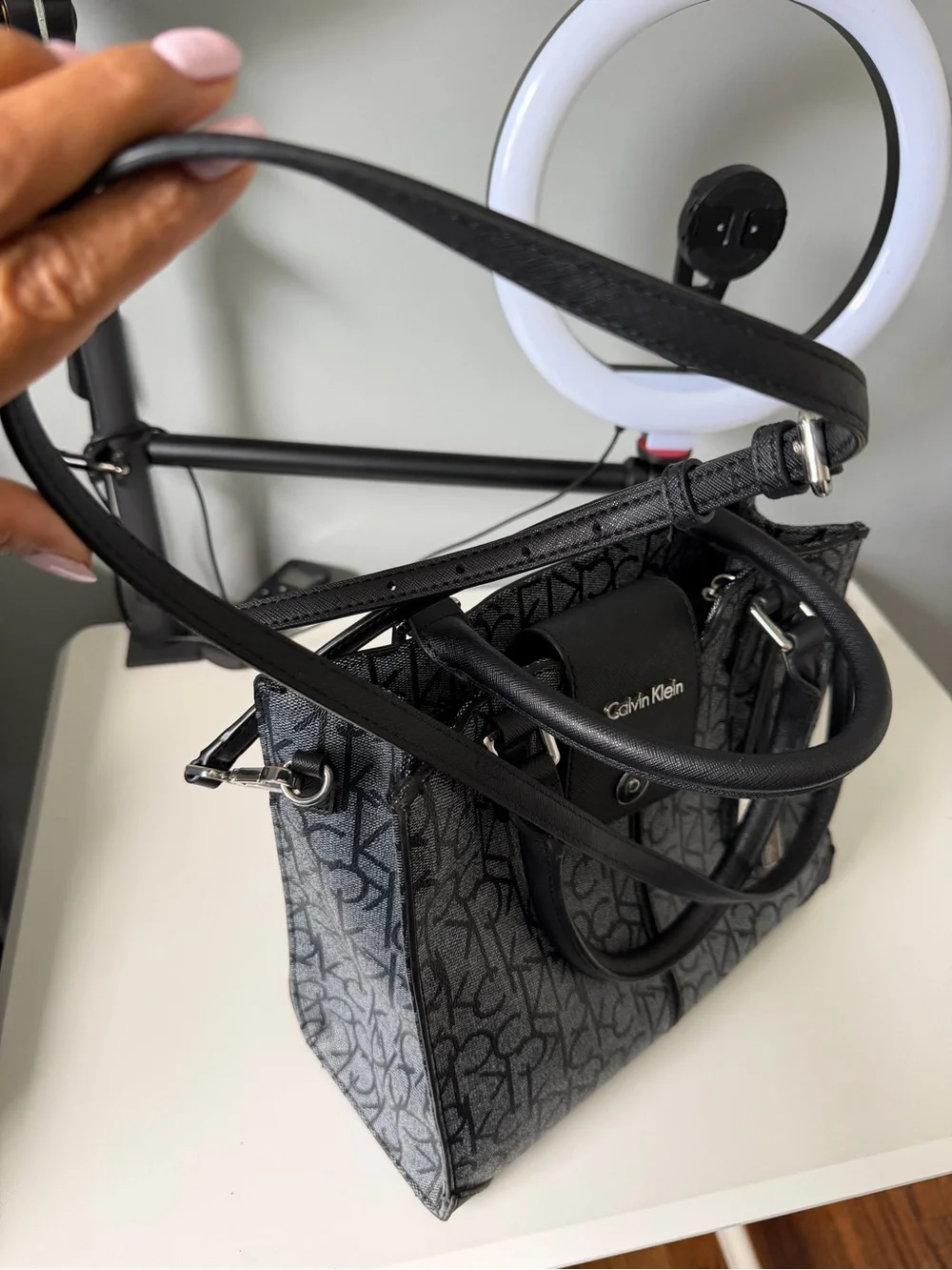 Calvin Klein Black Monogram Satchel with Top Handles